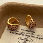 Gold Irregular Texture Stud Earrings – Leopard Pattern Design - Image 2