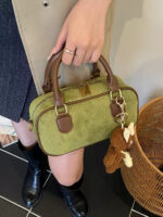 Retro Suede Bowling Shoulder Bag - Image 4