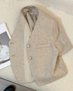 Light Coffee Short Sleeve Cropped Tweed Blazer Elegant Women Top - Image 3