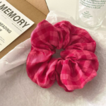 Dragon Fruit Plaid Scrunchie – Trendy K-Style Hair Tie - Image 4