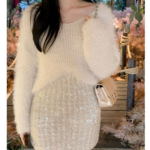 High Waist Tweed Sequin A-Line Mini Skirt Elegant Women Bottom