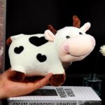 Adorable Standing Cow Plush Toy - Soft Stuffed Animal with Heart Spots & Pink Swirl Cheeks