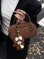 Retro Suede Bowling Shoulder Bag - Image 2