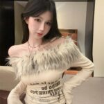 Retro Off-Shoulder Letter Print Patchwork Long Sleeve Top