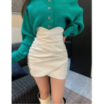 Ruched Faux Leather Mini Skirt – Slimming & Trendy High-Waist Design - Image 5