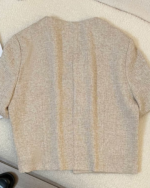 Light Coffee Short Sleeve Cropped Tweed Blazer Elegant Women Top - Image 4
