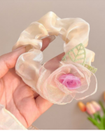 Rose Camellia Floral Scrunchie Hair Tie Elastic Hair Band - Image 10