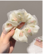 Rose Camellia Floral Scrunchie Hair Tie Elastic Hair Band - Image 9