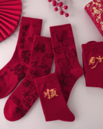 Red Lucky Mid Calf Socks Festive Matching Couple Socks - Image 16