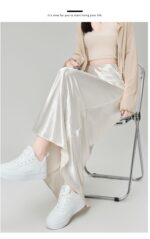 High Waist Acetate Satin A-Line Fishtail Midi Skirt - Image 4