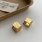 Gold Irregular Texture Stud Earrings – Leopard Pattern Design - Image 4