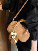 Retro Suede Bowling Shoulder Bag - Image 5