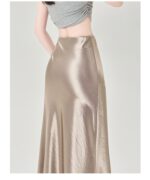 High Waist Acetate Satin A-Line Fishtail Midi Skirt - Image 10