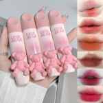 6 Color Lip Gloss, Cute Little Bear, Tender Color Lip Gloss Velvet Soft Mist Matte Color Rendering Brightening Non Stick Cup Lipstick, Lip Gloss