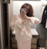 Chic Lace Mesh Blouse – Semi-Turtleneck Elegant Base Layer - Image 14