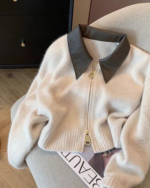 Lazy Soft Knit Zip-Up Cardigan Sweater Women Elegant Outerwear - Image 2