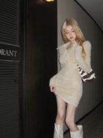 Plush Knitted Dress Hot Girl Long Sleeve Tight Inner Thickened Slim Fit Waist Covering Hip dress - Image 11