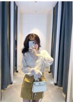 Chic Lace Mesh Blouse – Semi-Turtleneck Elegant Base Layer - Image 17