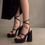 Open toe super high heel buckle thick heel Roman sandals for women