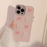 3D Pink Heart Bow iPhone Case – Electroplated Soft Cover - Image 2