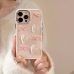 3D Pink Heart Bow iPhone Case – Electroplated Soft Cover - Image 5