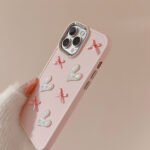 3D Pink Heart Bow iPhone Case – Electroplated Soft Cover - Image 4