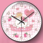 Cute Hello Kitty wall clock for children's room, fun quartz clock for kids' room, small fresh cartoon design, no-drill installation