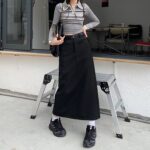 High Waist Black Utility Midi Skirt with Side Slit - Image 6