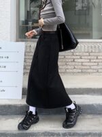 High Waist Black Utility Midi Skirt with Side Slit - Image 3