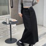 High Waist Black Utility Midi Skirt with Side Slit
