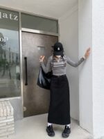 High Waist Black Utility Midi Skirt with Side Slit - Image 4