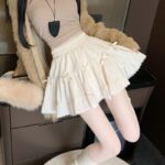 High-Waist Bow Tiered Lace Ruffle Mini Skirt