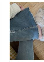 High Waist Stretch Micro Flare Raw Hem Denim Pants - Image 8