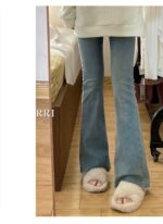 High Waist Stretch Micro Flare Raw Hem Denim Pants - Image 5
