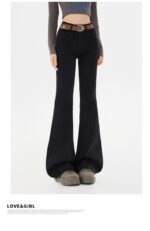 High Waist Stretch Micro Flare Raw Hem Denim Pants - Image 15