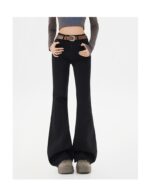 High Waist Stretch Micro Flare Raw Hem Denim Pants - Image 12