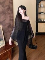 Sweet Spicy Spaghetti Strap Fishtail Dress Set with Lightweight Shawl - Image 14