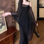 Sweet Spicy Spaghetti Strap Fishtail Dress Set with Lightweight Shawl - Image 13