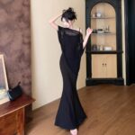 Sweet Spicy Spaghetti Strap Fishtail Dress Set with Lightweight Shawl - Image 12