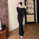 Sweet Spicy Spaghetti Strap Fishtail Dress Set with Lightweight Shawl - Image 10