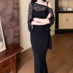 Sweet Spicy Spaghetti Strap Fishtail Dress Set with Lightweight Shawl