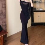 Sweet Spicy Spaghetti Strap Fishtail Dress Set with Lightweight Shawl - Image 6