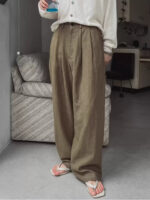 Linen Blend Relaxed Straight-Leg Trousers for Men - Image 2