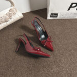 Burgundy Pointed Toe High Heels – Elegant Bow Detail - Image 4