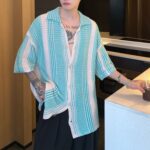 Color Block Hollow Knit Short Sleeve Cardigan - Image 3