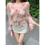 Elegant Floral Chiffon Strap Blouse – Lightweight and Feminine Niche Style