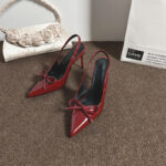 Burgundy Pointed Toe High Heels – Elegant Bow Detail - Image 5