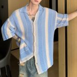 Color Block Hollow Knit Short Sleeve Cardigan - Image 8