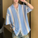 Color Block Hollow Knit Short Sleeve Cardigan - Image 4