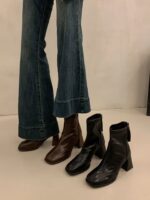 Square Toe Stretch Ankle Boots genuine leather - Image 5